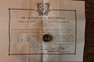 Relic St. Bernardini Ex Habitu With Document Belgium 19th century
