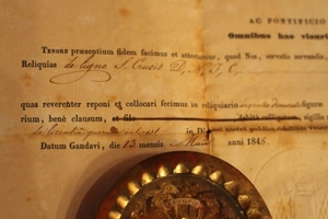 Relic True Cross With Certificate en Brass / Glass / Originally Sealed, Gent - Belgium 19th century