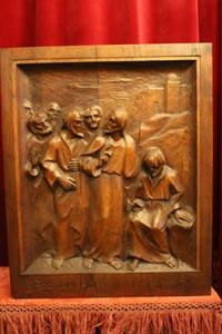 Relief en hand-carved wood oak, Dutch 20th century
