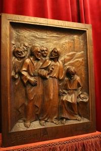 Relief en hand-carved wood oak, Dutch 20th century