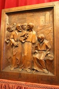 Relief en hand-carved wood oak, Dutch 20th century