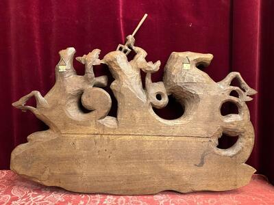 Relief:  Horses Of Neptune en Hand - Carved Wood Oak, 20 th century ( Anno 1920 )