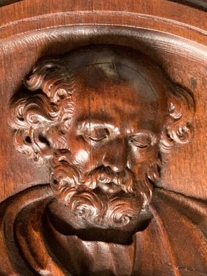 Relief St. Peter  en Hand - Carved Wood Oak, Belgium  19 th century