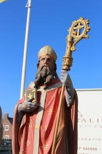 Religious Statue St. Eligius en plaster polychrome, France 19th century