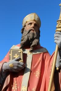 Religious Statue St. Eligius en plaster polychrome, France 19th century