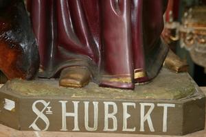 Religious Statue St. Hubertus en PLASTER POLYCHROME, Belgium 19th century