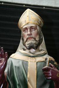 Religious Statue St. Hubertus en PLASTER POLYCHROME, Belgium 19th century