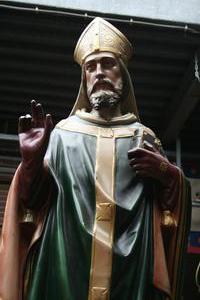 Religious Statue St. Hubertus en PLASTER POLYCHROME, Belgium 19th century