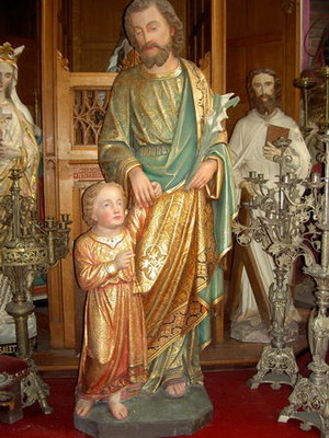 Religious Statue St. Joseph en PLASTER POLYCHROME, France 19th century