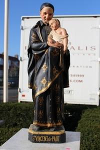 Religious Statue St. Vincentius en plaster polychrome, Belgium 19th century