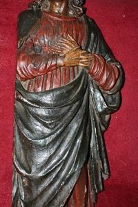 Religous Statue St. John en wood polychrome, Flemish 16 th century