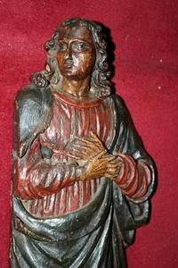 Religous Statue St. John en wood polychrome, Flemish 16 th century