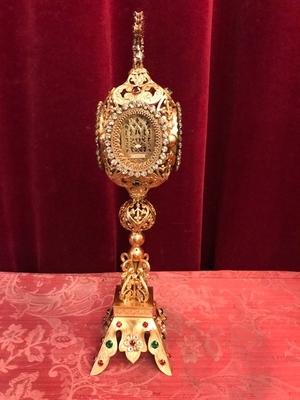 Reliquary en Brass / Polished / New Varnished / Stones, France 19th century