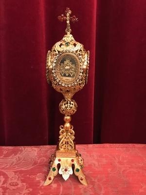 Reliquary en Brass / Polished / New Varnished / Stones, France 19th century