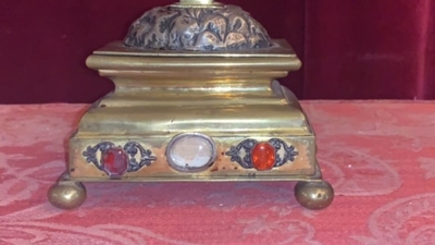 Reliquary en Brass / Glass / Stones, Belgium 18 th century