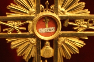 Reliquary - Cross Relic Of The True Cross Originally Sealed With Documentation en Brass / Bronze, Belgium 19th century ( 1865)