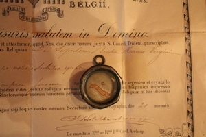 Reliquary. De Sepulcro B. Maria Virgine. Original Document Belgium 19th century