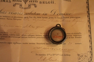 Reliquary. De Sepulcro B. Maria Virgine. Original Document Belgium 19th century
