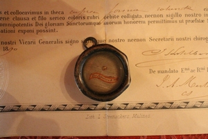 Reliquary. De Sepulcro B. Maria Virgine. Original Document Belgium 19th century