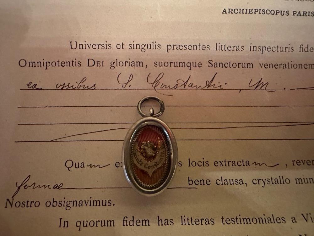 1  Reliquary - First Class Relic Ex Ossibus St. Constansia With Document