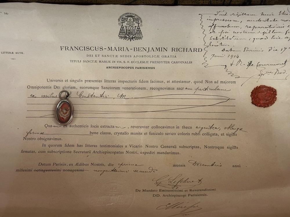 1  Reliquary - First Class Relic Ex Ossibus St. Constansia With Document