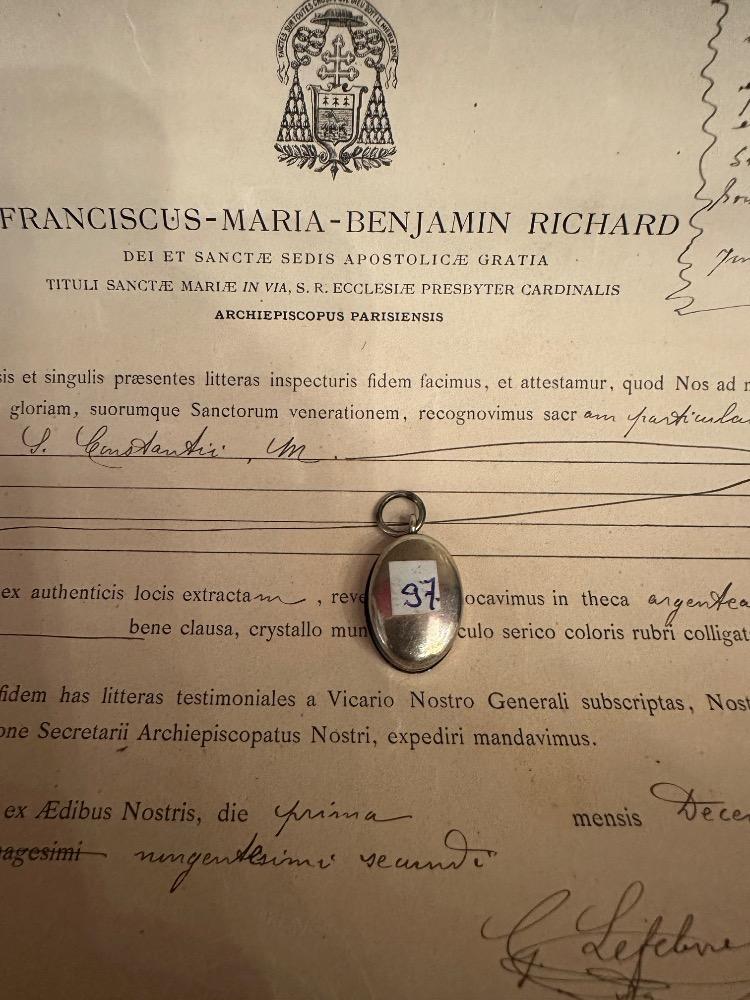 1  Reliquary - First Class Relic Ex Ossibus St. Constansia With Document