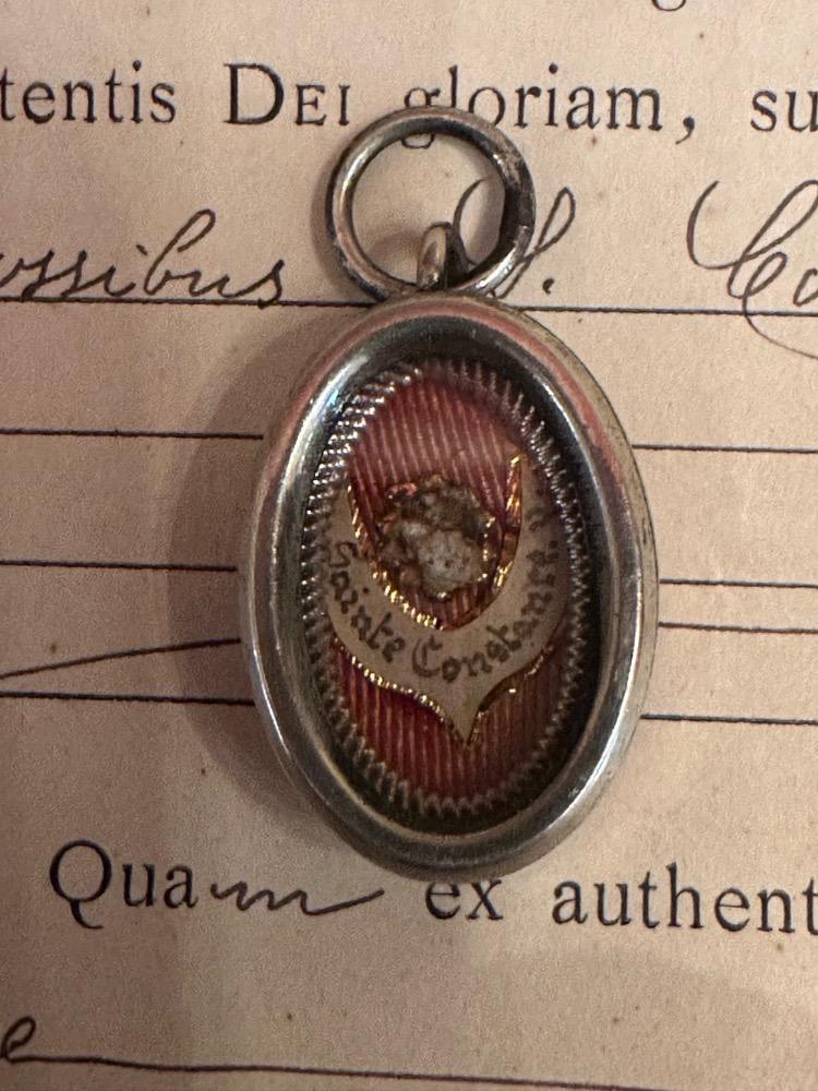1  Reliquary - First Class Relic Ex Ossibus St. Constansia With Original Document