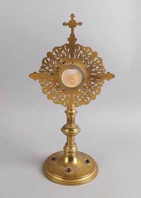 Reliquary – Multiple Relics Of St. Camillus Ex Ossibus, Ex Veste, Ex Sudario, Ex Filamin, Ex Plineta. en Bronze / Gilt / Gemstones, Italy 19 th century ( Anno 1890 )