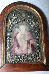 Reliquary Of The True Cross / Chained Christ Handpainted en Wood - Framed, Germany 17th century