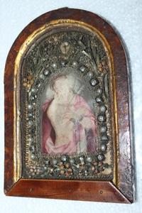 Reliquary Of The True Cross / Chained Christ Handpainted en Wood - Framed, Germany 17th century