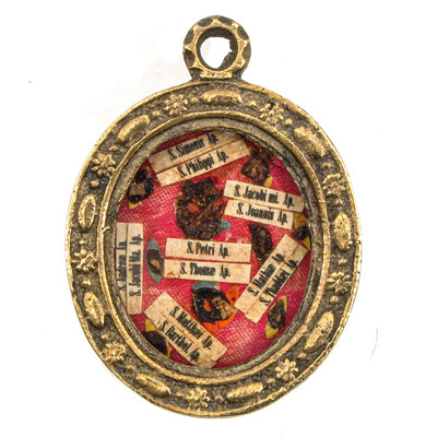 Reliquary - Relic 12 Apostles en Brass / Glass / Wax Seal, Belgium  19 th century