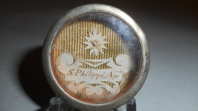 Reliquary - Relic Apostle Philippus With Original Document en Brass / Glass / Wax Seal, Belgium 19 th century