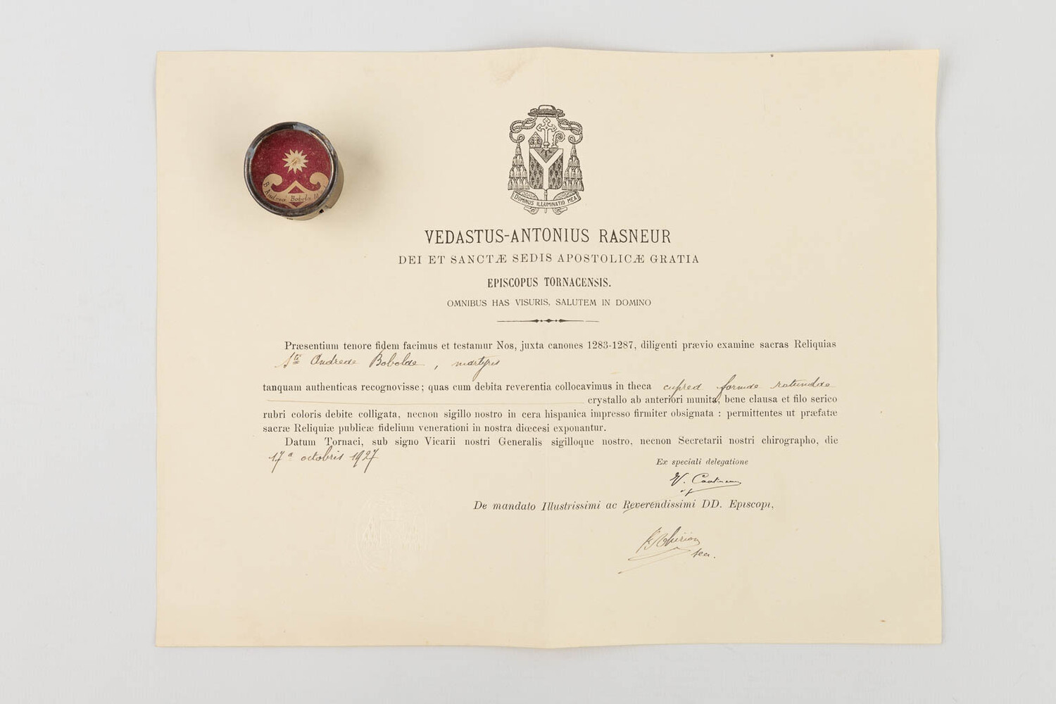 1  Reliquary - Relic Beate Andrea Bobola Martyr With Original Document