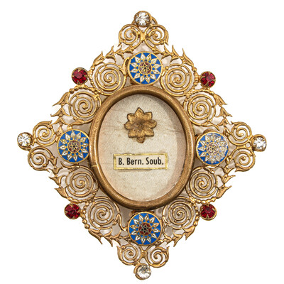 Reliquary - Relic Bernadette Soubirous en Brass / Glass / Wax Seal / Enamel, France 19 th century