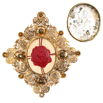 Reliquary - Relic Bernadette Soubirous en Brass / Glass / Wax Seal / Enamel, France 19 th century