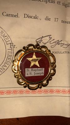 Reliquary - Relic De Pulvere Corporis S. Raphaelis A S. Joseph Kalinowski With Document en Brass / Glass / Originally Sealed, Italy  20th century ( 1991 )