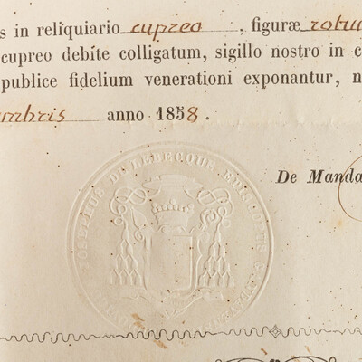 Reliquary - Relic  De Spongia Domini Nostri Jesu Christi. With Original Document en Brass / Glass / Wax Seal, Belgium  19 th century ( Anno 1858 )