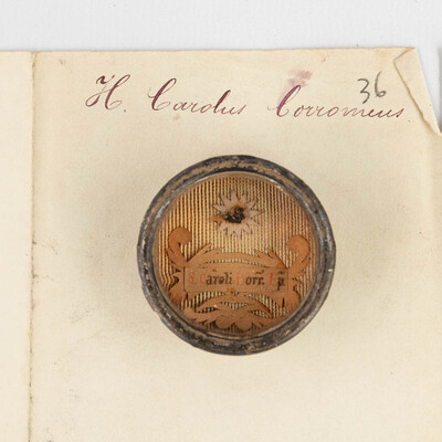 Reliquary - Relic De Spongia Sanquine St. Carolus Borromeus With Original Document en Brass / Glass / Wax Seal, Belgium  19 th century