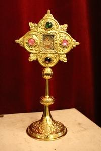 Reliquary Relic Deindum B.M.V. & Ex Pallio St. Joseph Sp. en Full Bronze / Gemstones, France 19th century