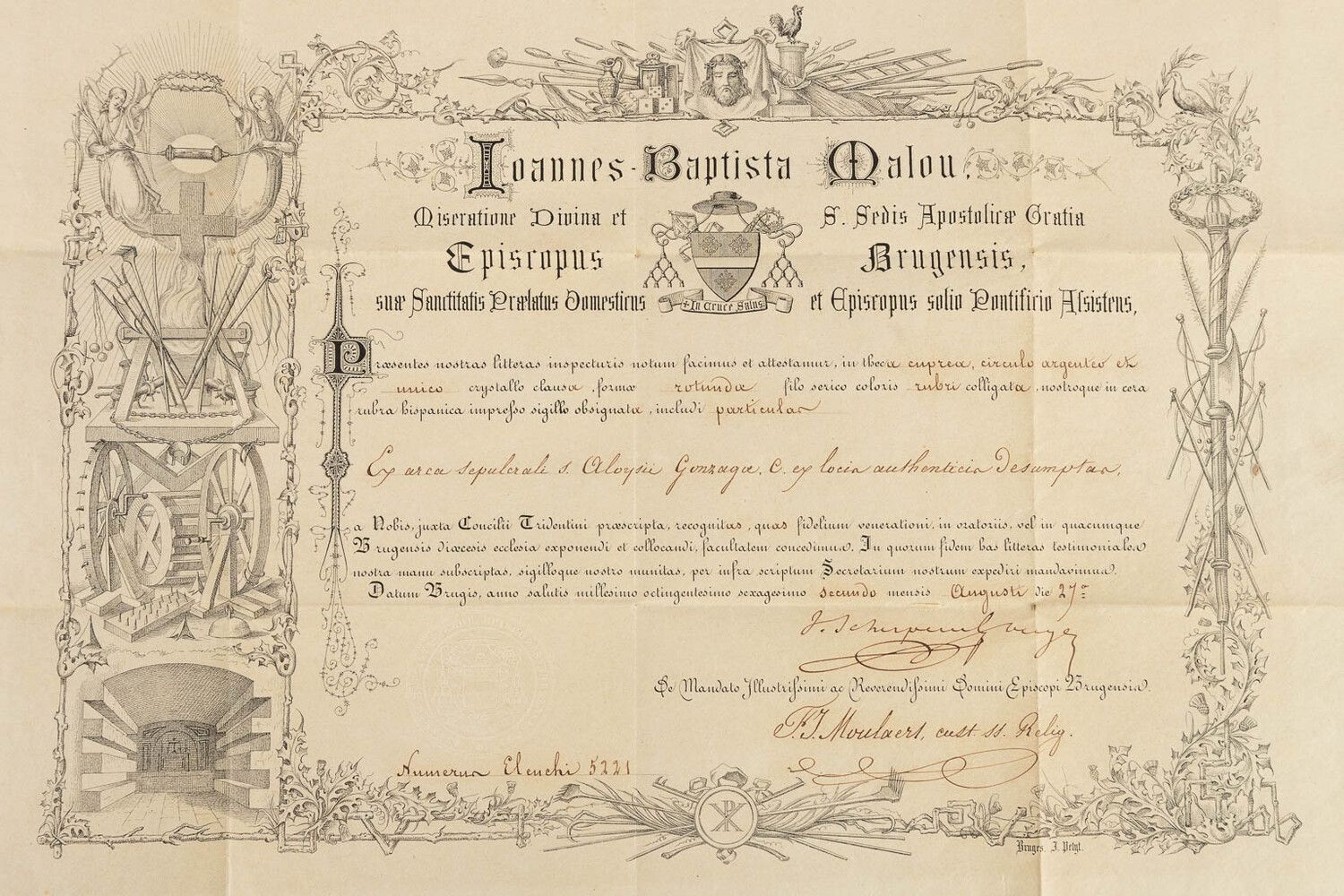 1  Reliquary - Relic Ex Arca Sepulcrali Sancti Alois Gonzagae, Confessoris. With Original Document