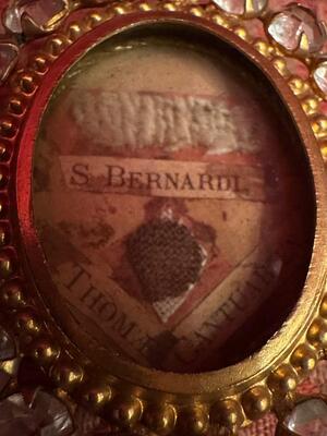Reliquary - Relic Ex Bernardus & St. Thomas Of Canterbury en Brass / Glass / Stones, France 19 th century