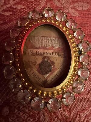 Reliquary - Relic Ex Bernardus & St. Thomas Of Canterbury en Brass / Glass / Stones, France 19 th century