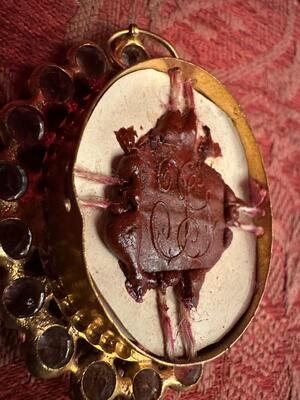 Reliquary - Relic Ex Bernardus & St. Thomas Of Canterbury en Brass / Glass / Stones, France 19 th century