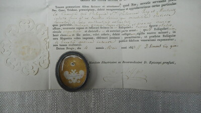 Reliquary - Relic Ex Camisia St. Philomena With Original Document Belgium  19 th century