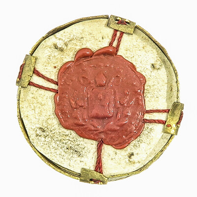 Reliquary - Relic Ex Carne St. Anne With Original Document en Brass / Glass / Wax Seal, 19 th century