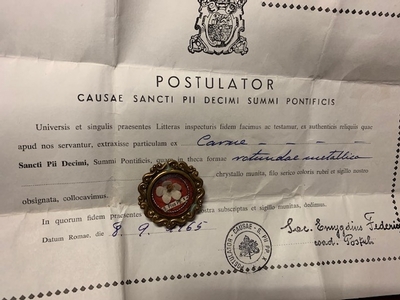 Reliquary – Relic Ex Carne St. Pius X + Original Document Belgium / 19th Century Belgium 19th century