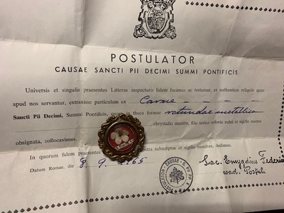 Reliquary – Relic Ex Carne St. Pius X + Original Document Belgium / 19th Century Belgium 19th century