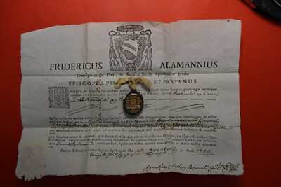 Reliquary - Relic Ex Casula ( Monastery Cell ) With Original Document St. Benedictus Pope Xi en Silver / Glass / Originally Sealed, Italy 18 th century ( Anno 1740 )