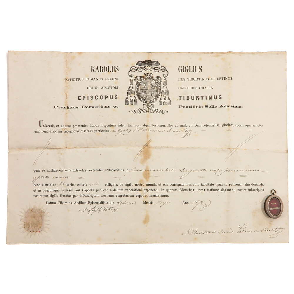 1  Reliquary - Relic Ex Ossibus Catharina Van Sienna With Original Document