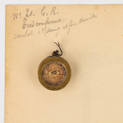 Reliquary - Relic Ex Ossibus Gerardi Majella With Original Document en Brass / Glass / Wax Seal, Belgium  19 th century